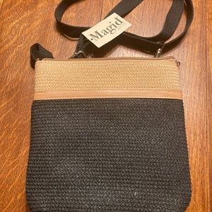 Magid Black and Tan Straw Crossbody purse New with Tags